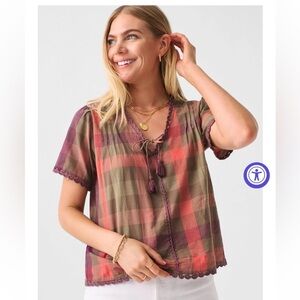 Faherty Margate Blouse in Desert Plaid XS NWT